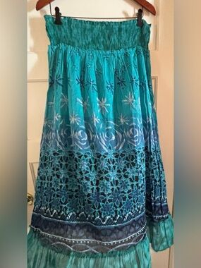 Sun Dress Strapless Smocked Tube Midi Length Dress / Maxi Skirt By Jasmine